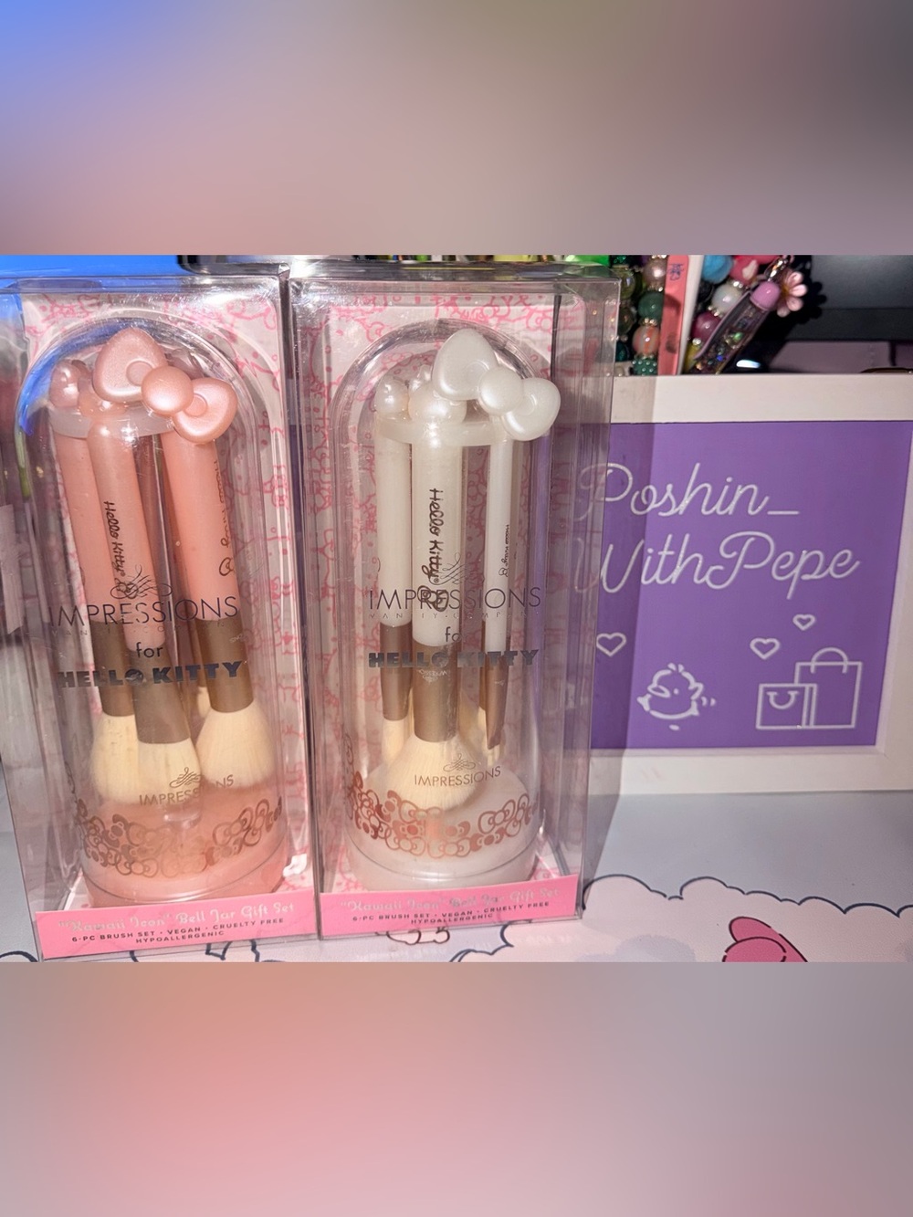 🎀NIB Hello Kitty Impressions 6 pc Makeup Brush Set - Pink & White